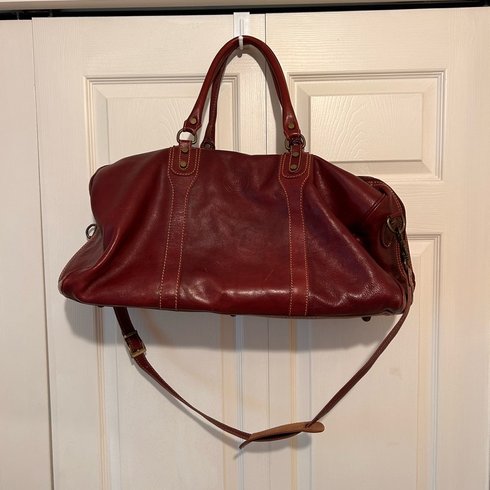 Cenzo Italian Leather Classic Weekender Duffel Bag - Rich Brown